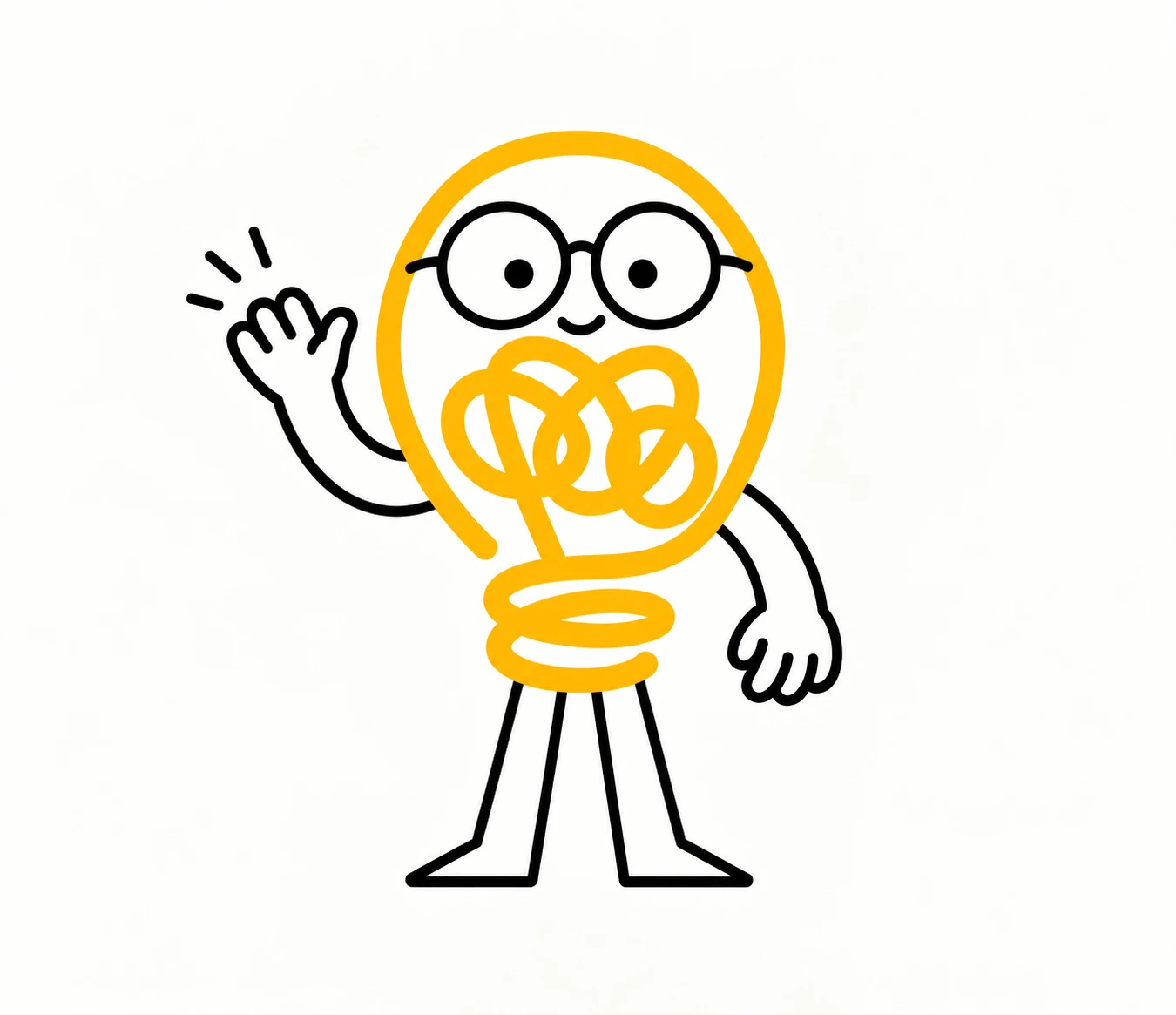 Charlie, the Corello coworker: a lightbulb character with round glasses, waving hello